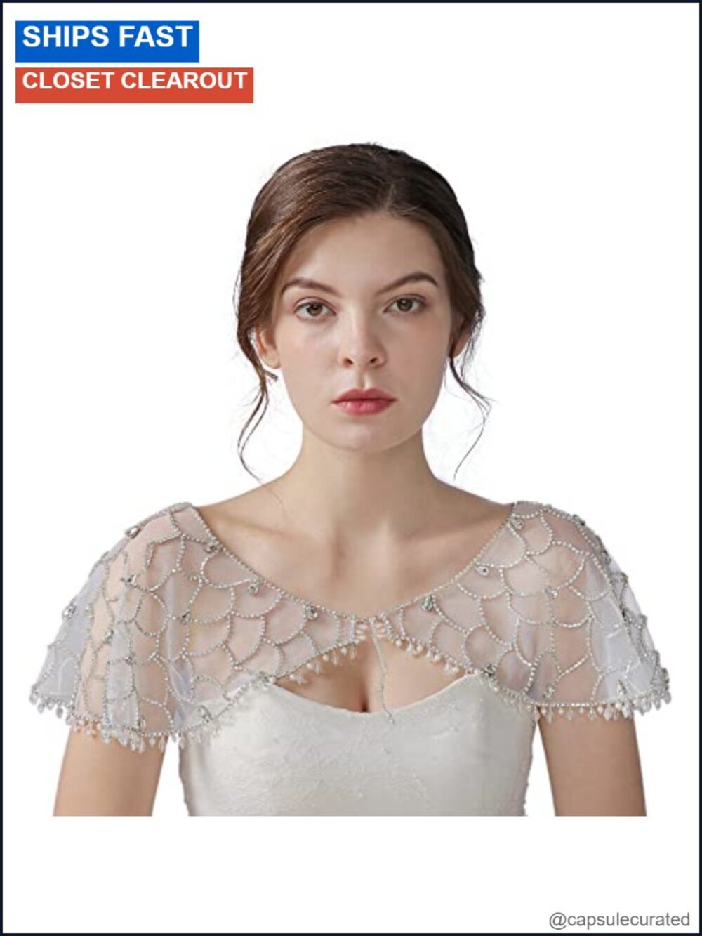 Rhinestone Bridal Bolero Shawl Tulle Cape Wedding Wrap Shrug for Bride